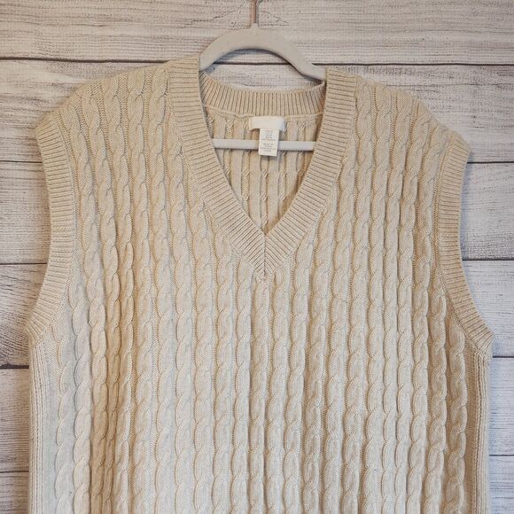 H&M mens medium cream grandpa chunky cable knit pullover vest sweater - Picture 3 of 8